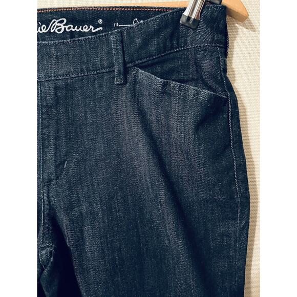 Eddie Bauer Curvy Fit Trouser Boot cut Dark Wash Womens Blue Jeans Sz 8T - Picture 3 of 16